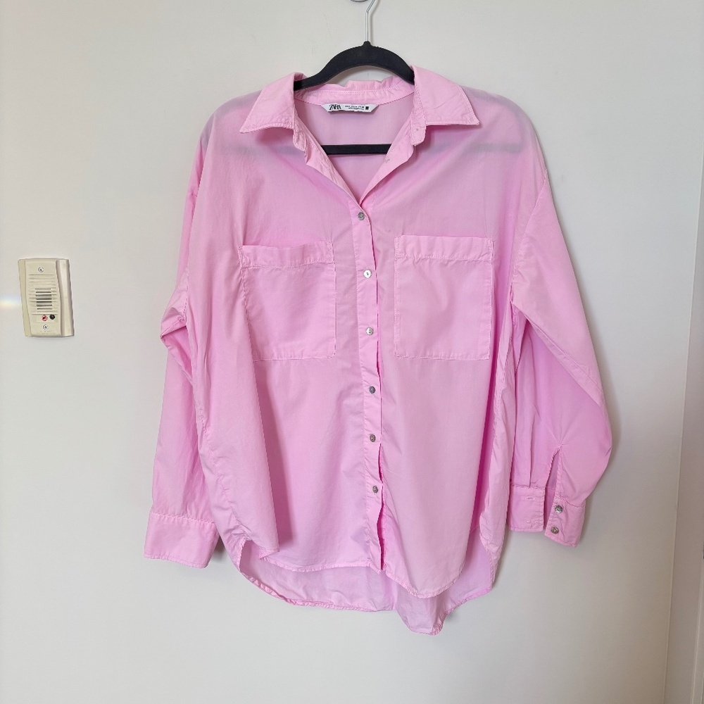 Zara Pink Poplin Shirt Size M